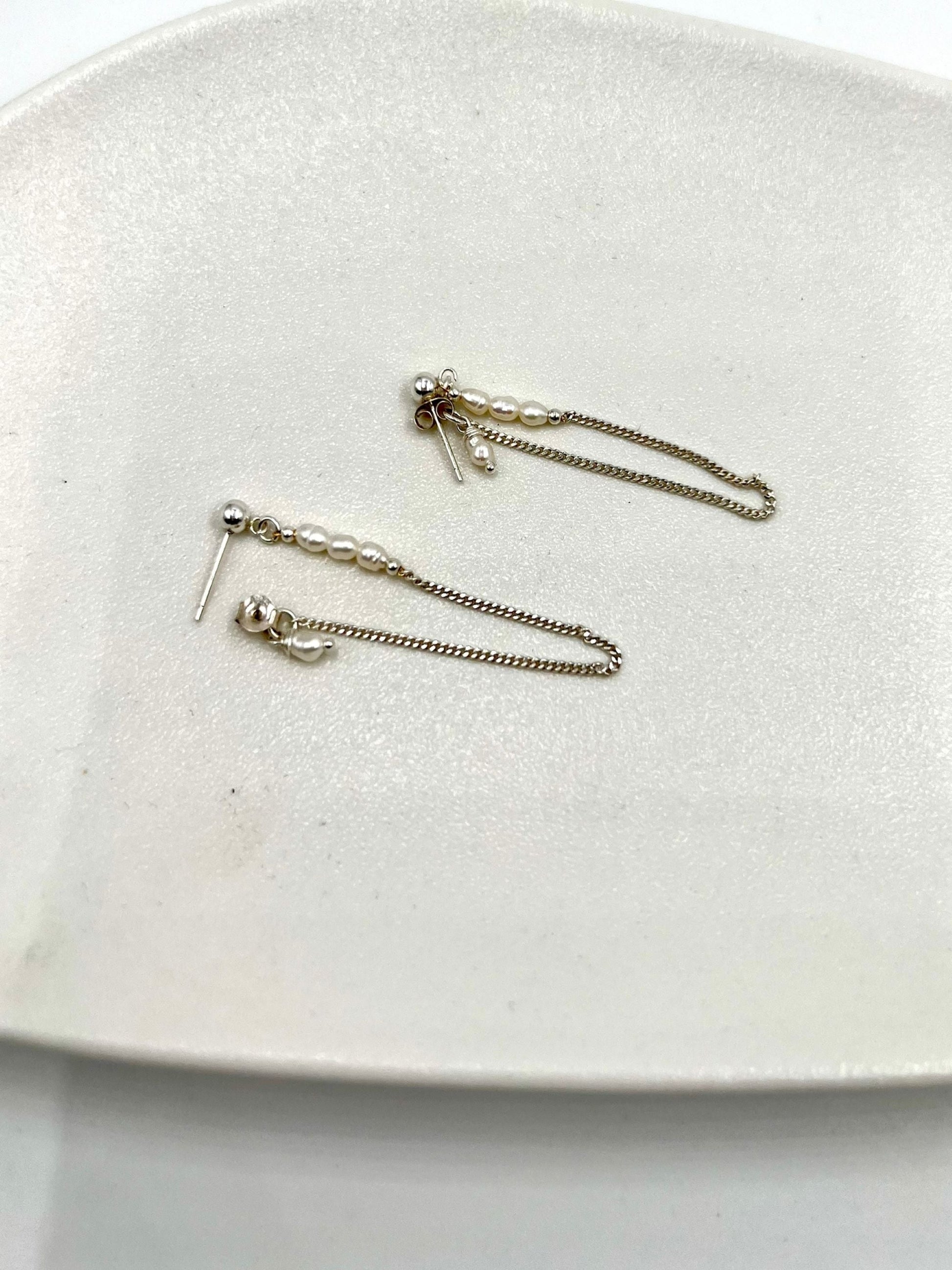 עגילי כסף 925 תלויים ופנינים פריז